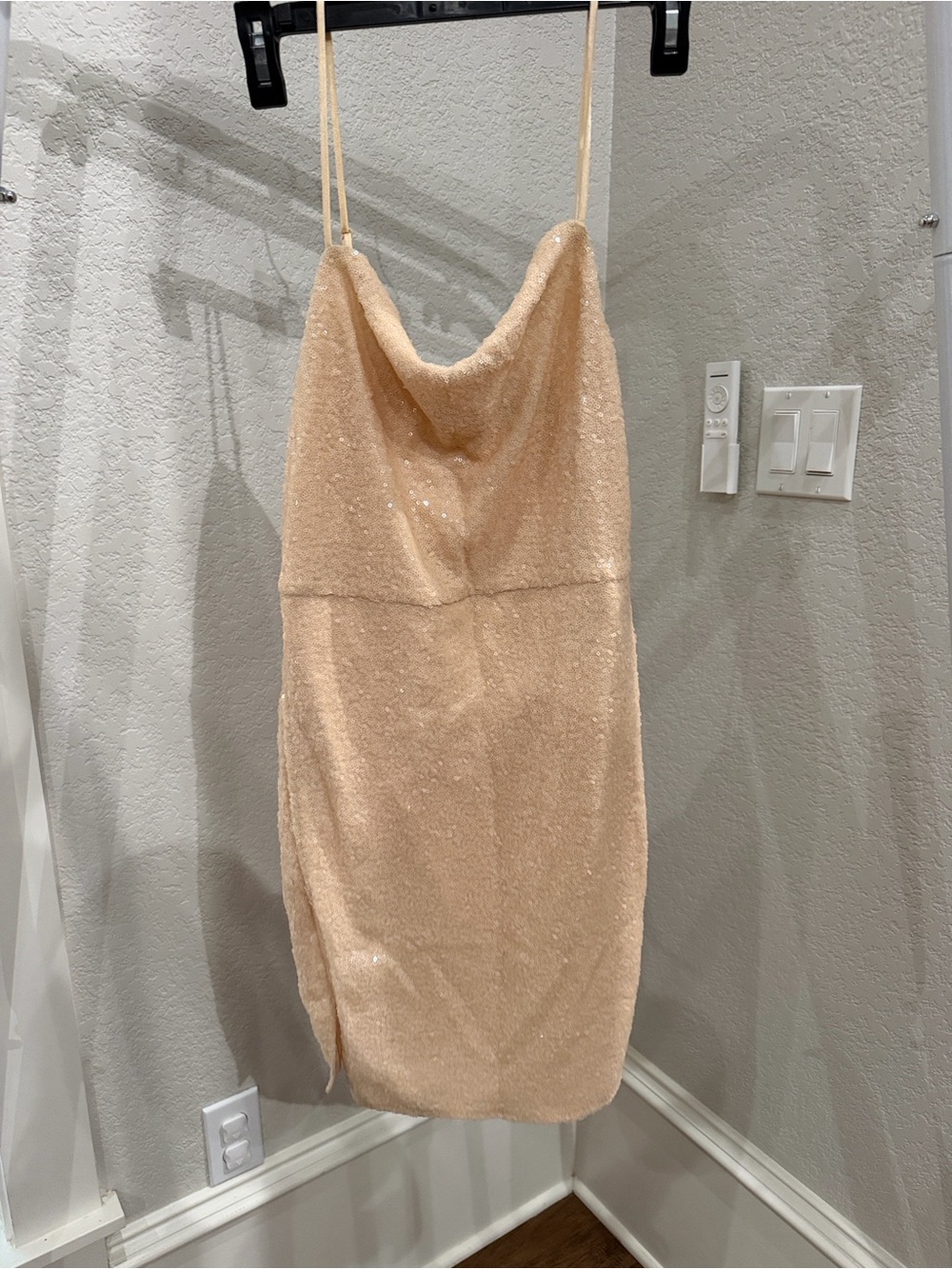 Lulu's Champagne Sequin Cowl Mini Dress